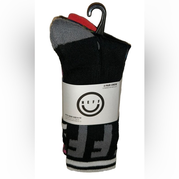 Neff Crew Socks 3 Pair Men 6-12 Multicolor w Peace & Mixed Logos Skate BMX Ride - Picture 1 of 11
